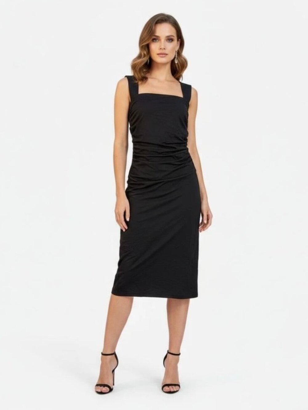 Camila Coelho Midi Square Neckline Ruched Dress Size M